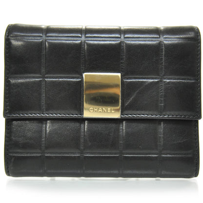 Chanel Leather Chocolate Bar Quilted Tri-Fold Wallet Black 1 of 8