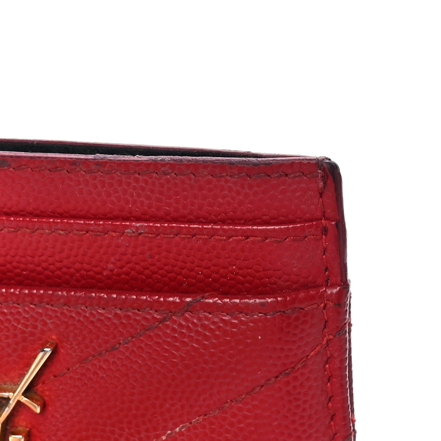 Saint Laurent Grain De Poudre Matelasse Chevron Monogram Credit Card Case New Red 12 of 18