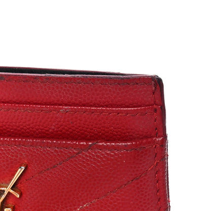 Saint Laurent Grain De Poudre Matelasse Chevron Monogram Credit Card Case New Red 12 of 18