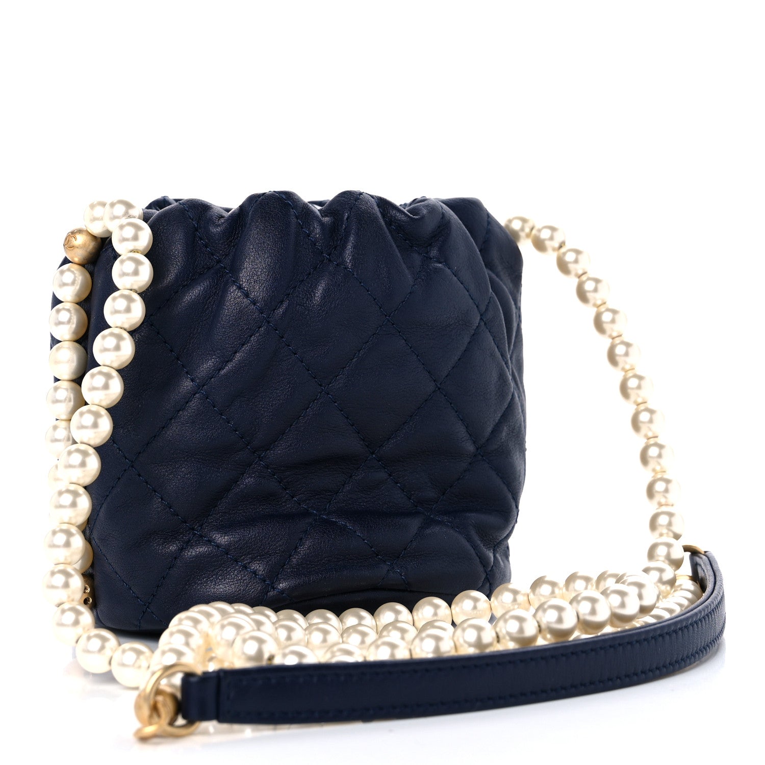 Chanel Calfskin Quilted Pearl Mini About Pearls Drawstring Bucket Bag Navy 3 of 10