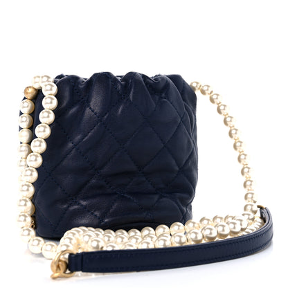 Chanel Calfskin Quilted Pearl Mini About Pearls Drawstring Bucket Bag Navy 3 of 10