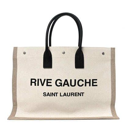 Saint Laurent Linen Calfskin Rive Gauche Tote Optic White 1 of 10