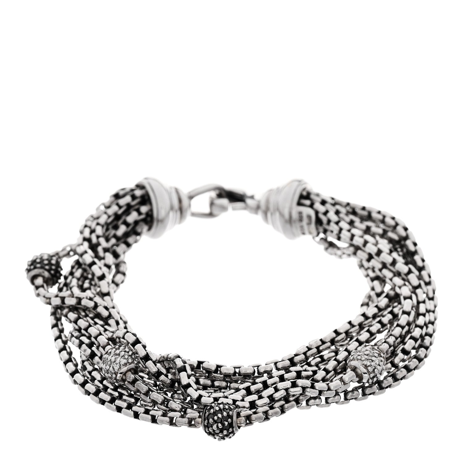 David Yurman Sterling Silver Black Diamond Pave Bead Multi Strand Bracelet 1 of 3
