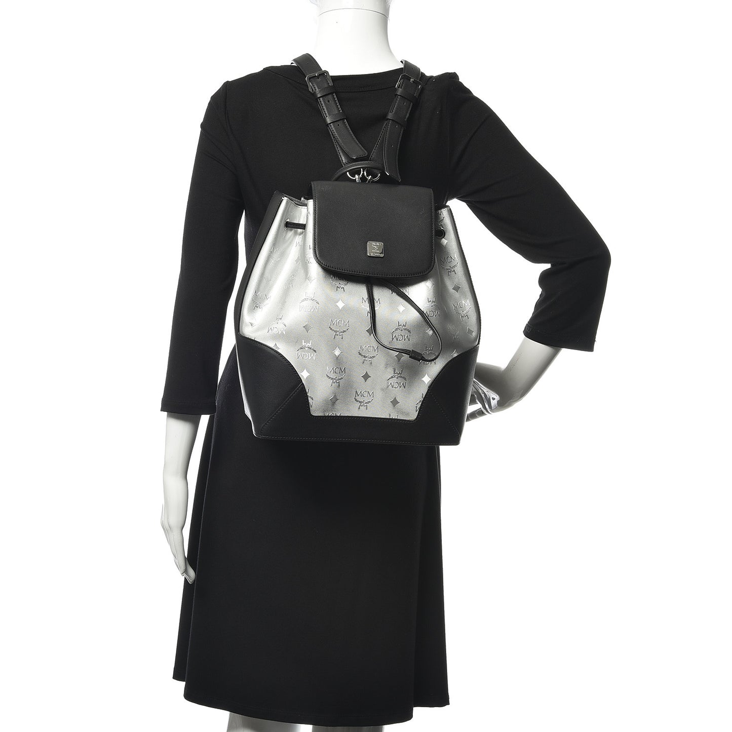 Metallic Monogram Claudia Backpack Silver Black