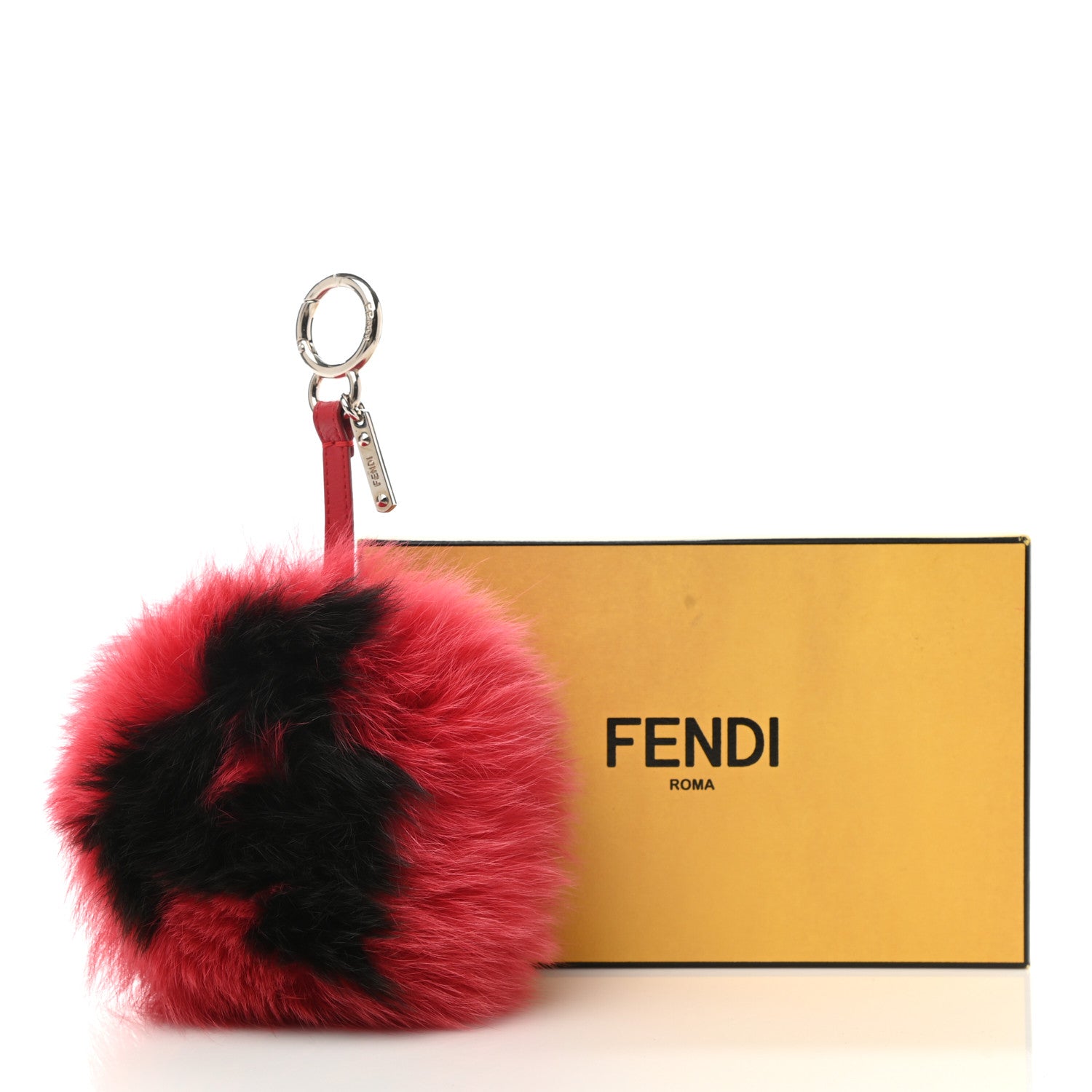 Fendi Fox Fur Shiny Nappa Bi-Color A ABCharm Bag Charm Rosso Chiaro Moro Strawberry 5 of 5