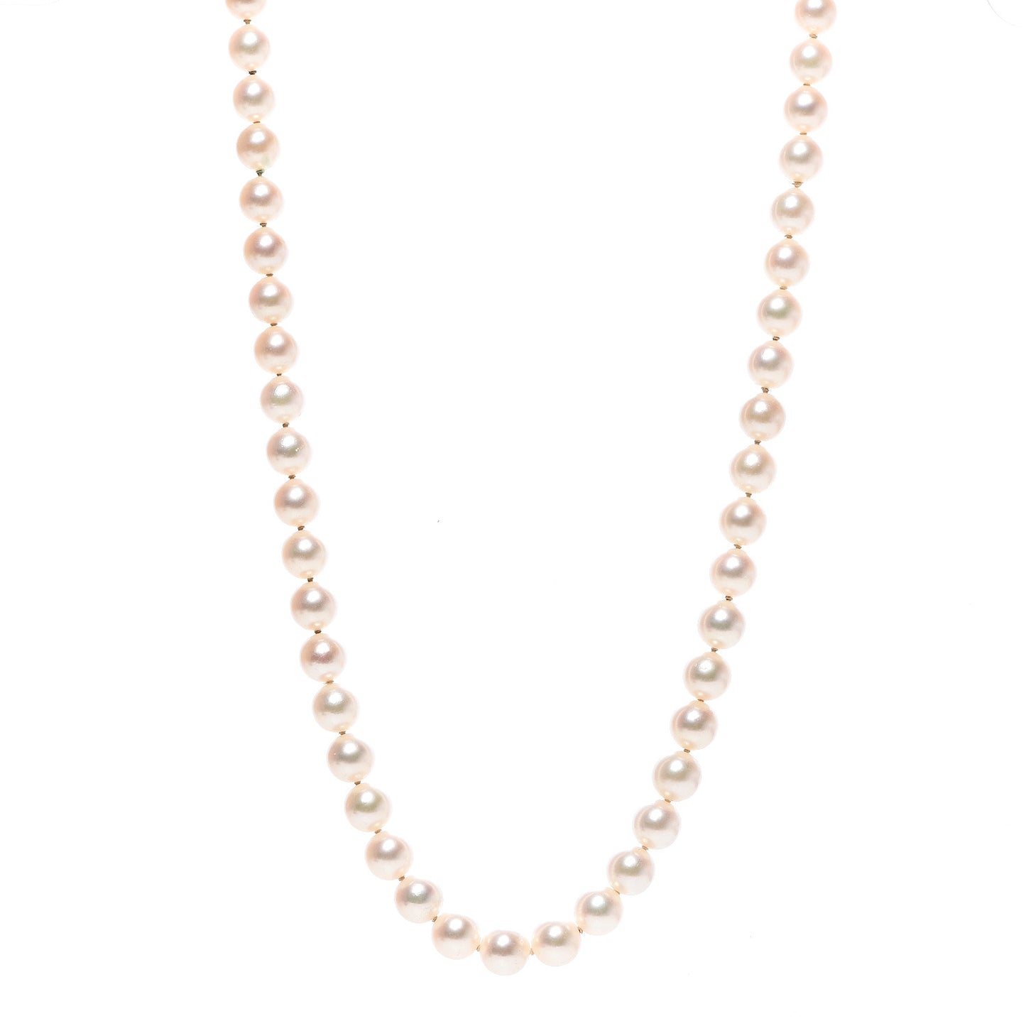 Sterling Silver 18K White Gold Diamond Akoya Pearl 7-8mm Strand Necklace Earring Set