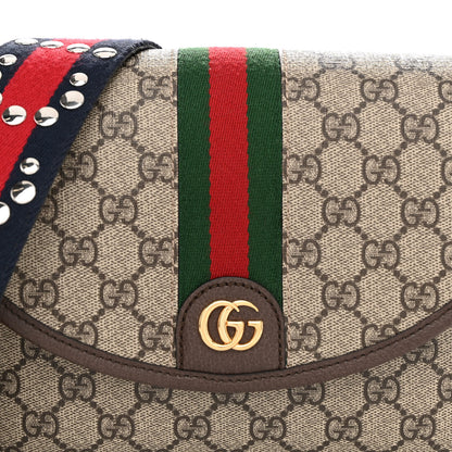 Gucci GG Supreme Monogram Textured Dollar Calfskin Web Studded Mini Ophidia Flap Shoulder Bag Beige Ebony New Acero 7 of 12