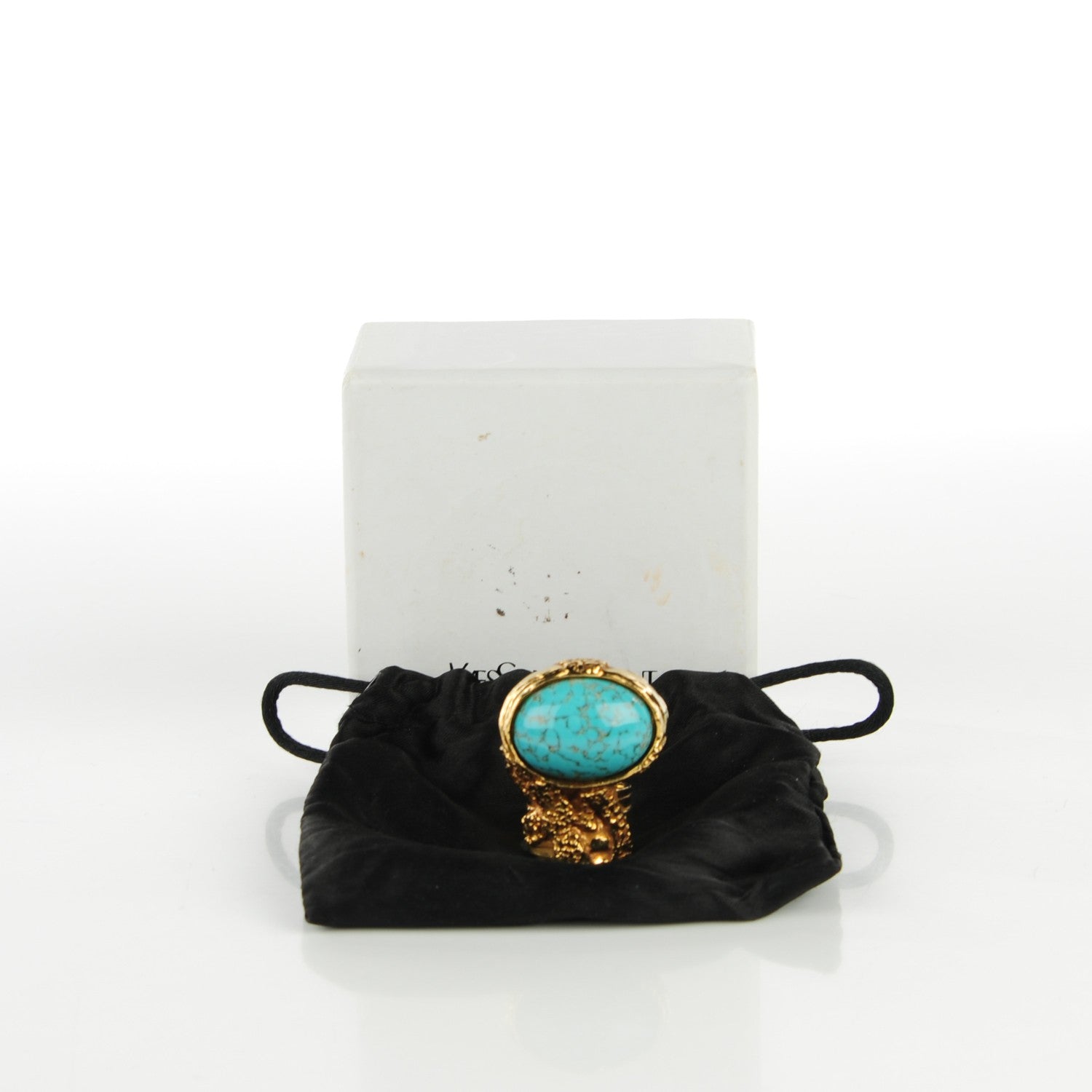 Saint Laurent Glass Cabochon Arty Ovale Ring 5 Gold Turquoise 4 of 4