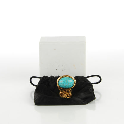 Saint Laurent Glass Cabochon Arty Ovale Ring 5 Gold Turquoise 4 of 4
