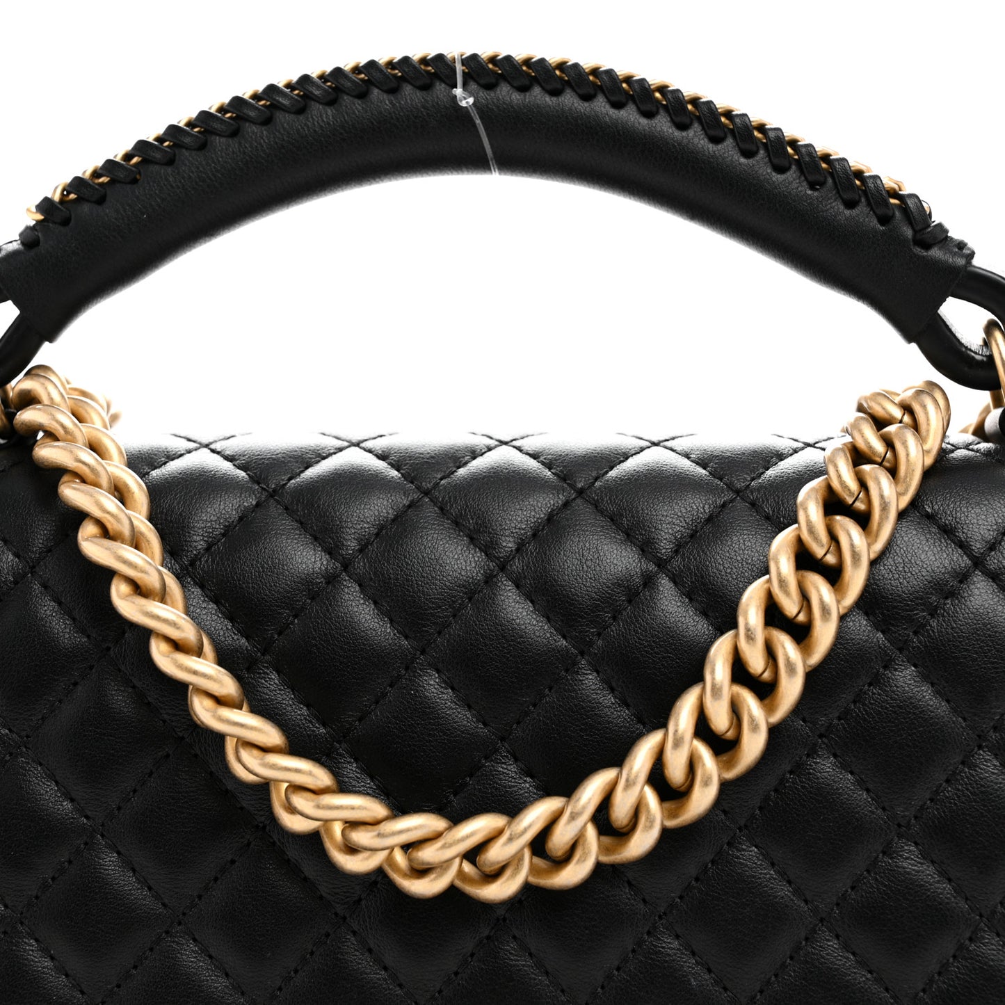 Lambskin Quilted Medium Top Handle Boy Flap Black