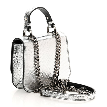 Jimmy Choo Metallic Calfskin Snakeskin Embossed Varenne Top Handle Satchel Silver 3 of 10