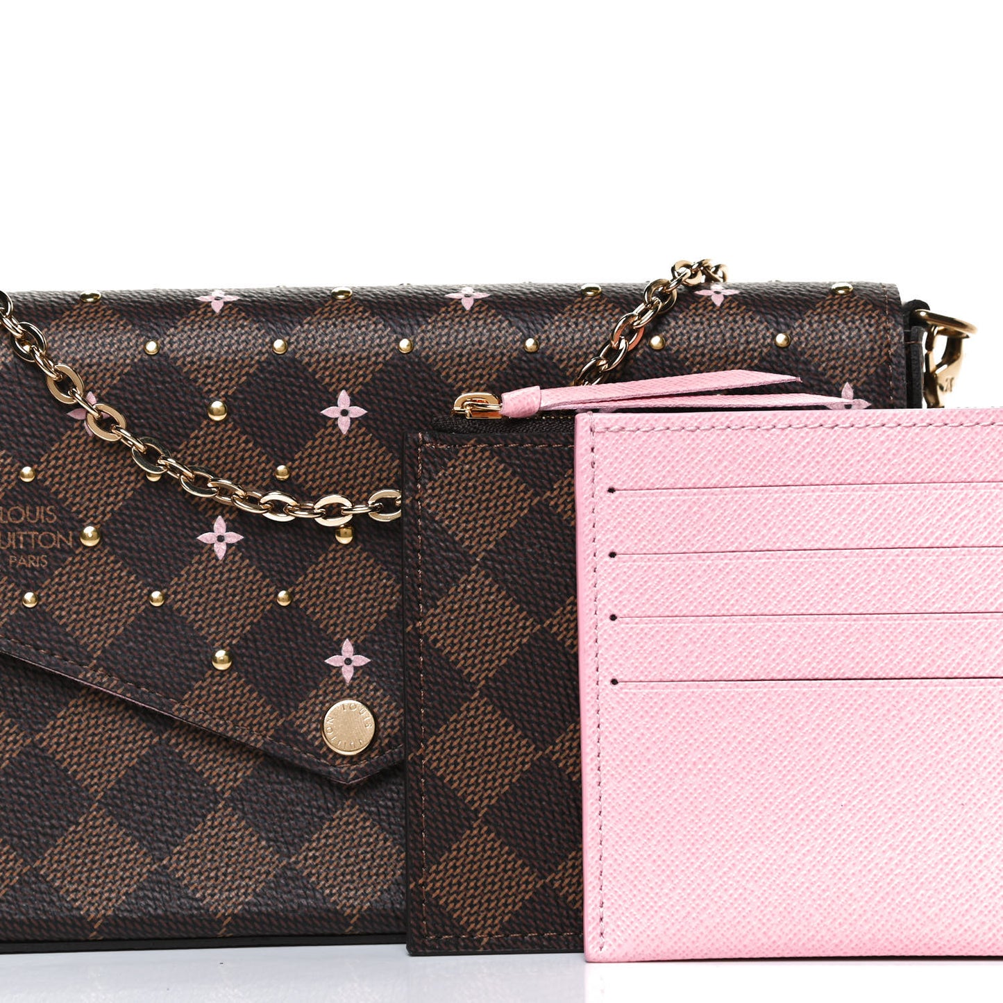 Damier Ebene Studded Pochette Felicie Chain Wallet