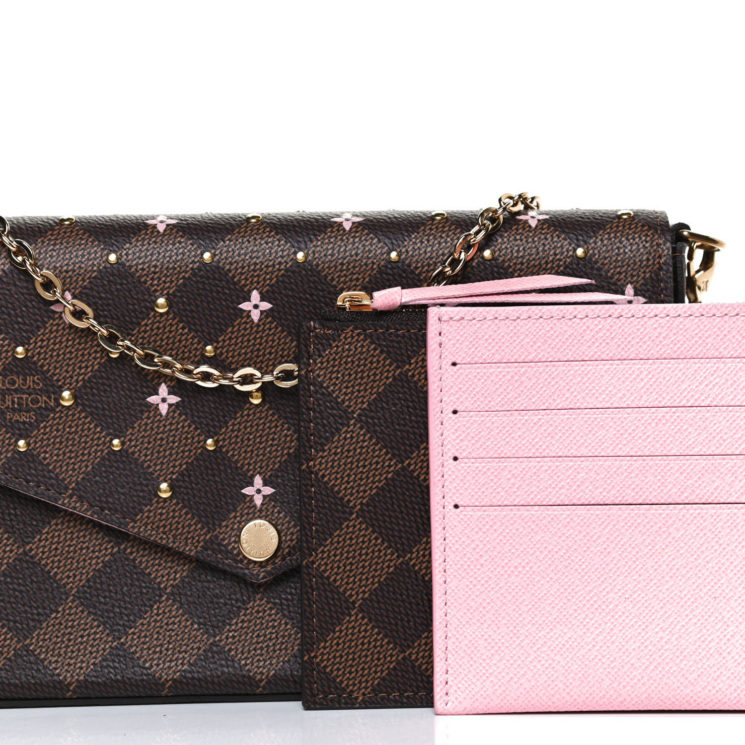 Louis Vuitton Damier Ebene Studded Pochette Felicie Chain Wallet 7 of 12