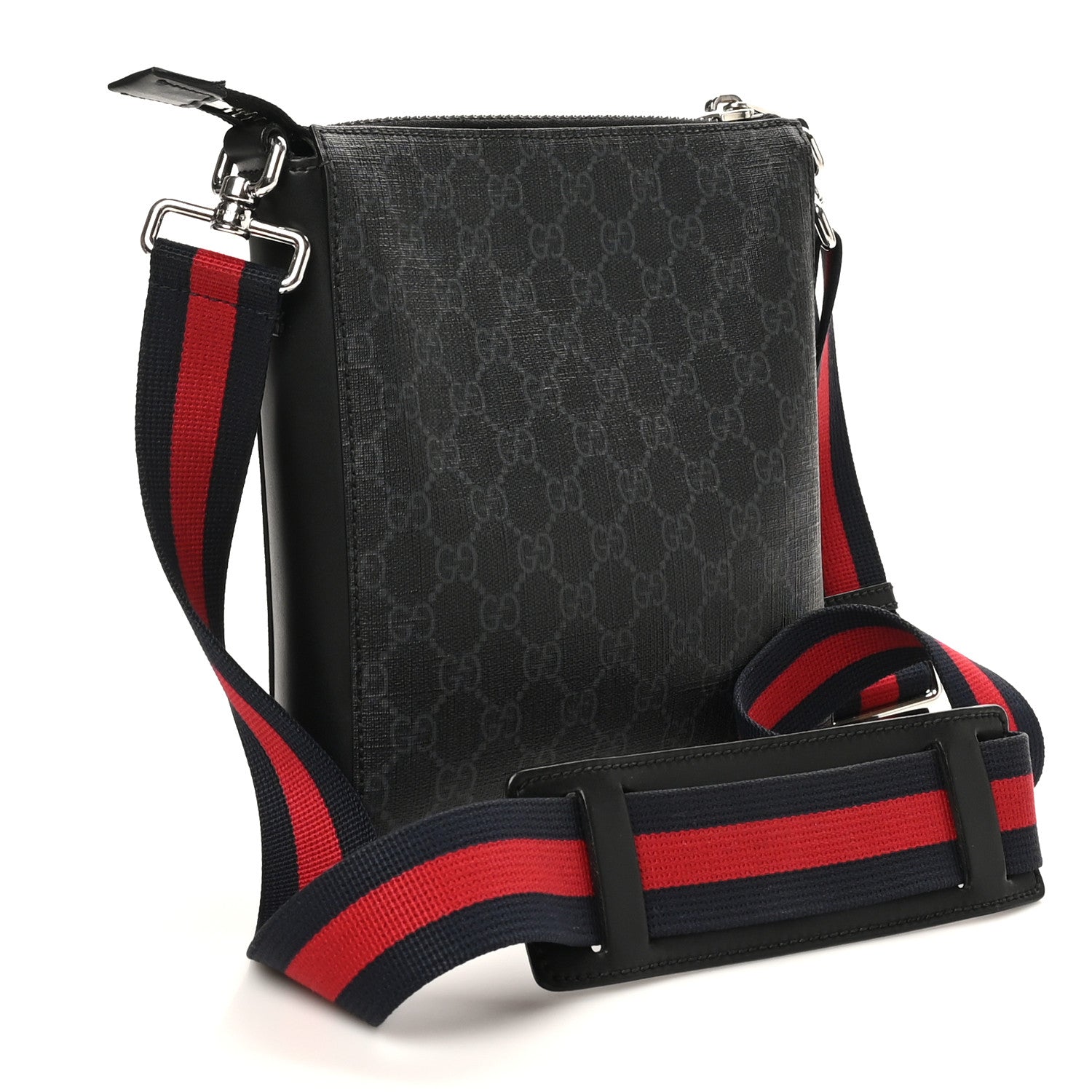 Gucci GG Supreme Monogram Web Small Flat Messenger Bag Black Grey 3 of 10