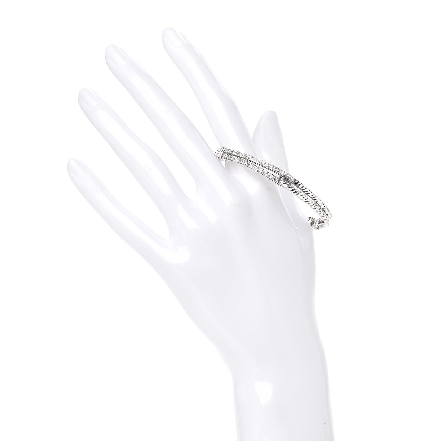 David Yurman Sterling Silver Diamond 7mm Petite Pave Single Loop Labyrinth Bracelet 2 of 4