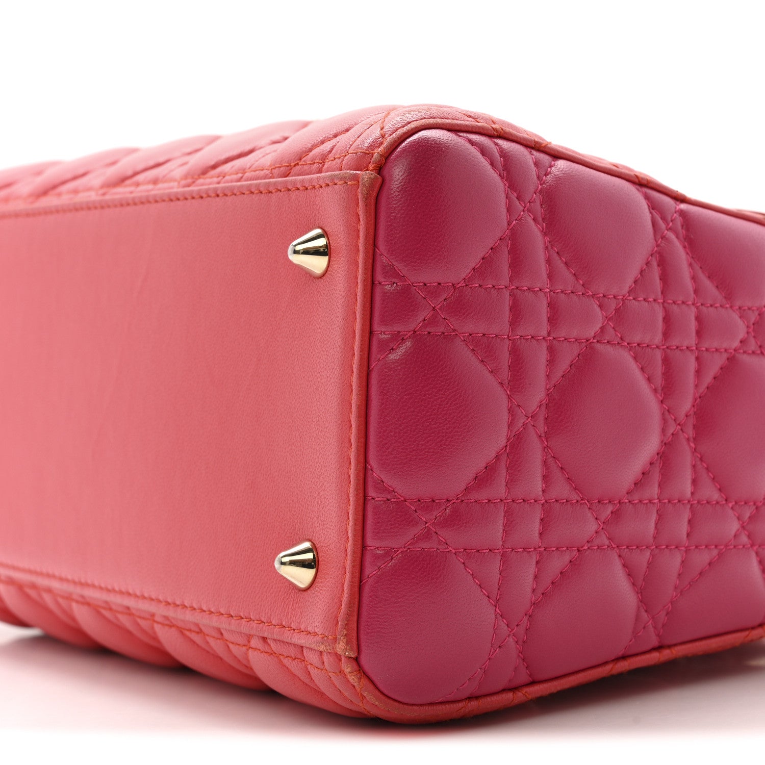 Christian Dior Lambskin Cannage Medium Bi-Color Lady Dior Orange Fuchsia 10 of 15