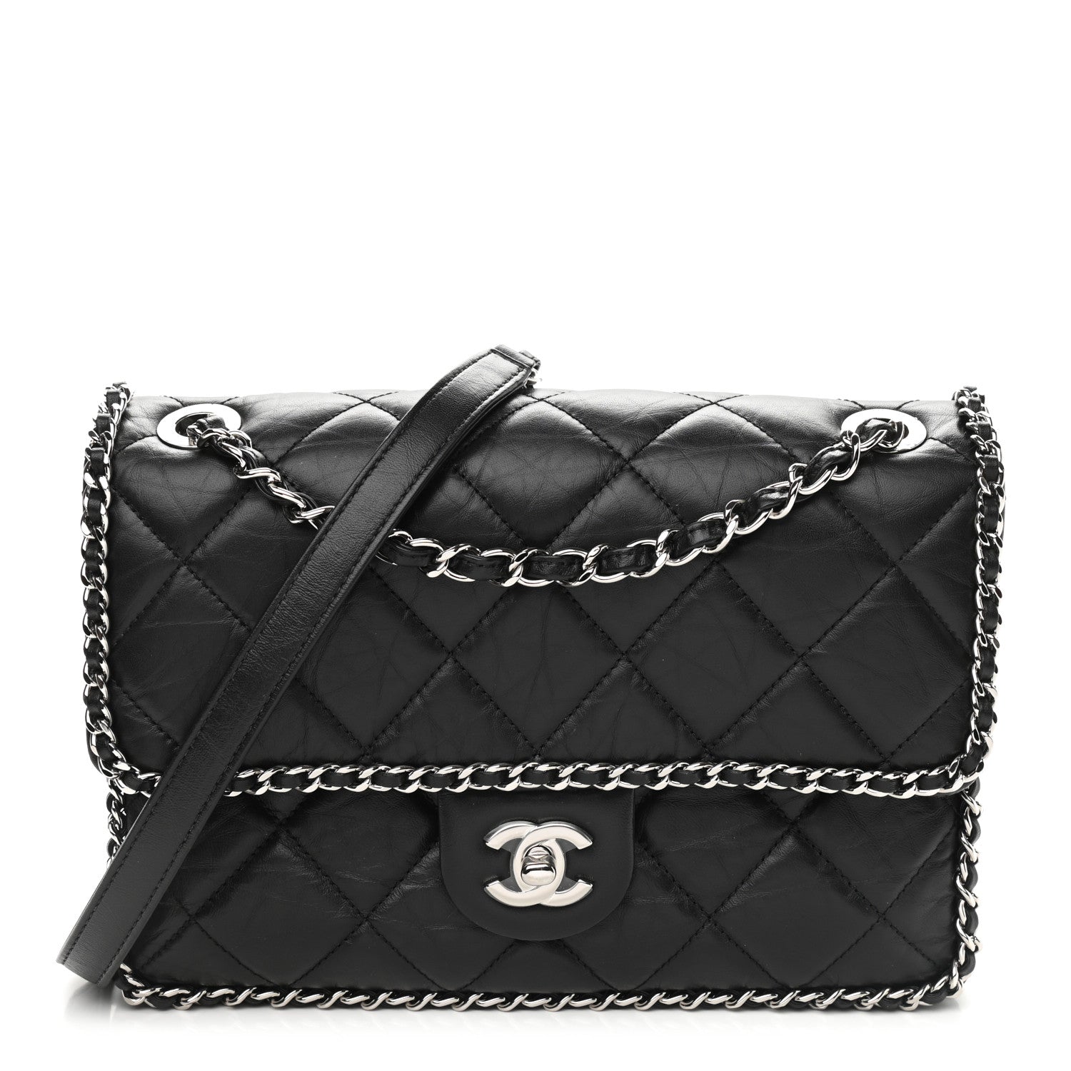 Chanel Crumpled Calfskin Medium Chain All Over Flap Black 1 of 9