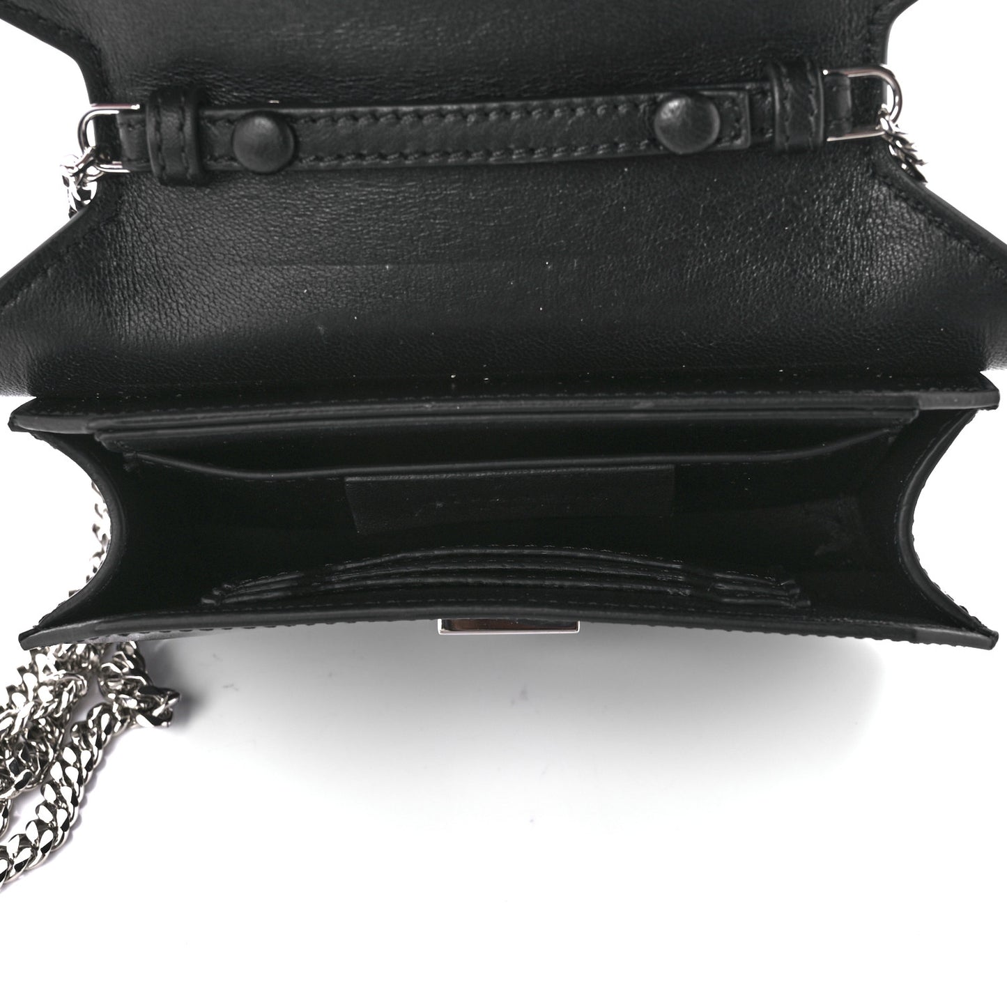 Calfskin Bow Cut Chain Wallet Black