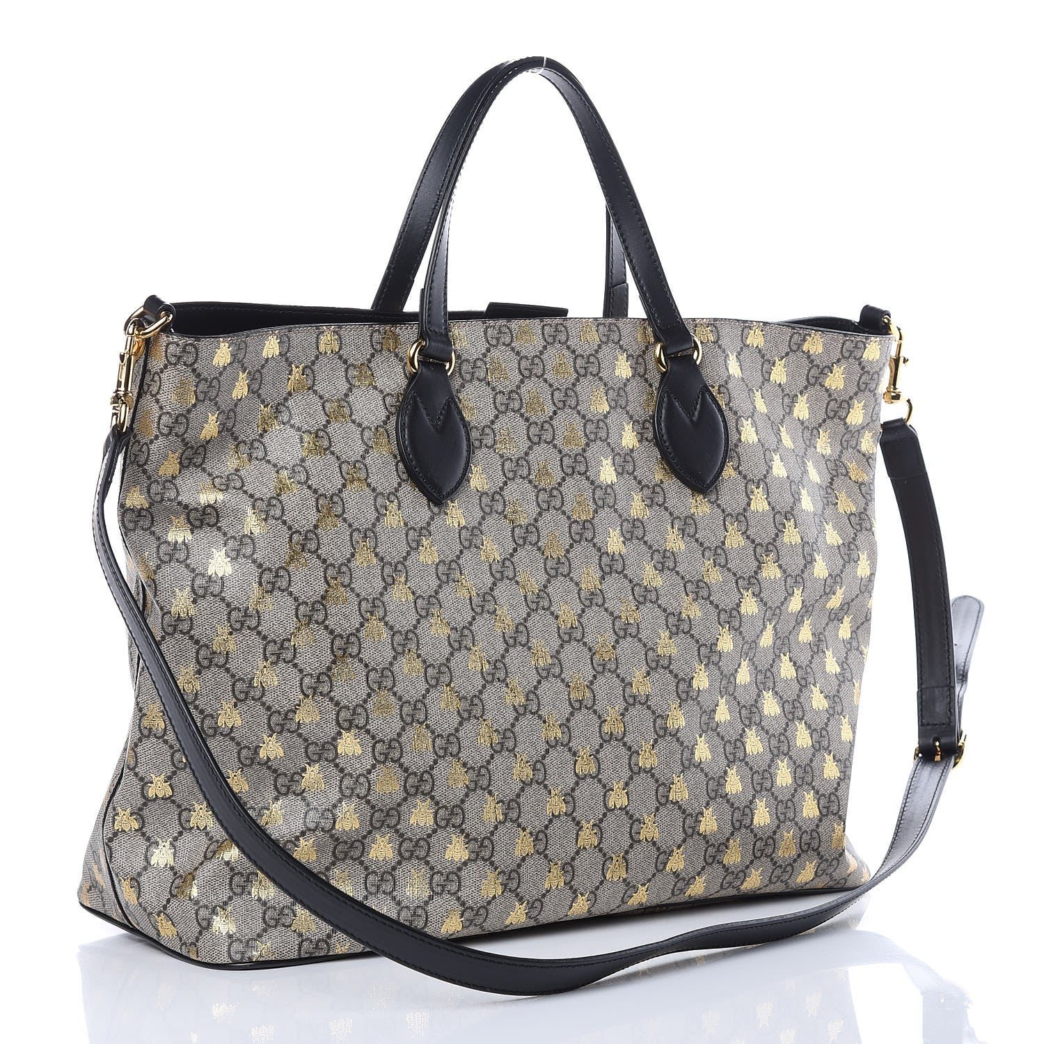 Gucci Soft GG Supreme Monogram Bees Medium Crossbody Tote Beige Oro Black 4 of 11