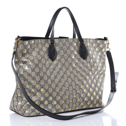 Gucci Soft GG Supreme Monogram Bees Medium Crossbody Tote Beige Oro Black 4 of 11