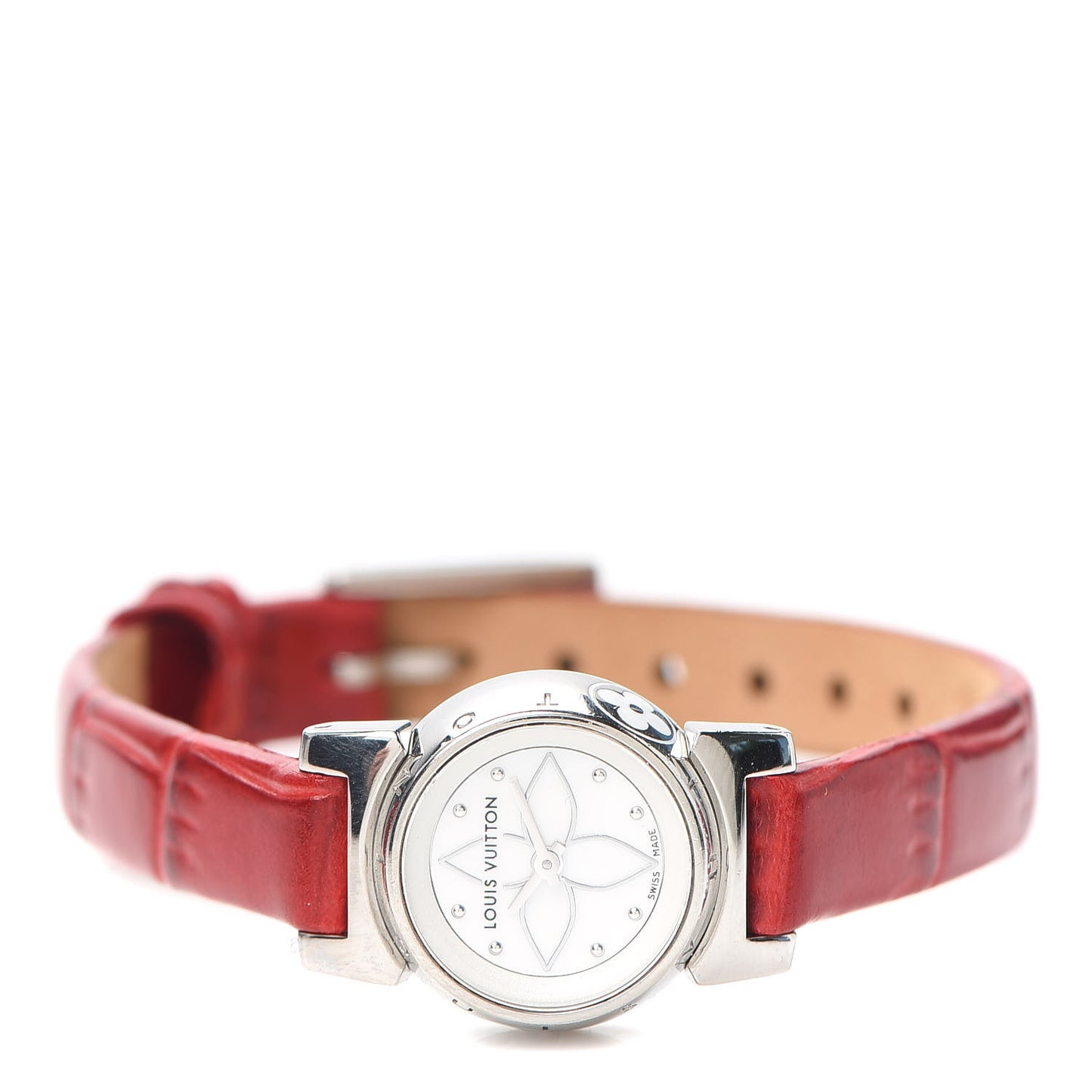 Stainless Steel Alligator Mother of Pearl 18mm Tambour Bijou Quartz Watch