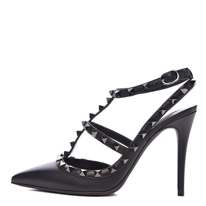 Valentino Garavani Nappa Rockstud Ankle Strap Pumps 38 Black 1 of 8