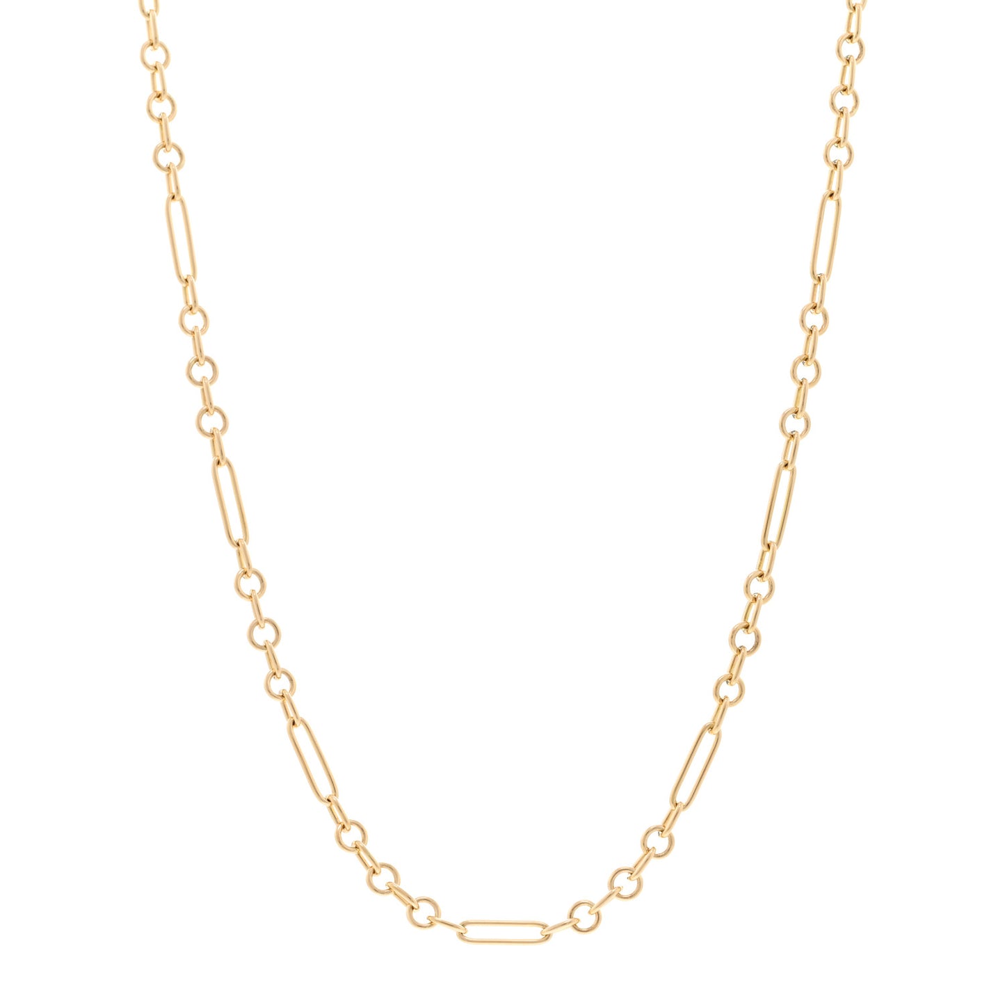 18K Yellow Gold Fine Mixed Clip Chain Necklace
