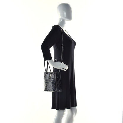Balenciaga Shiny Calfskin Logo Crocodile Embossed North South Shopper Tote XXS Black White 3 of 12