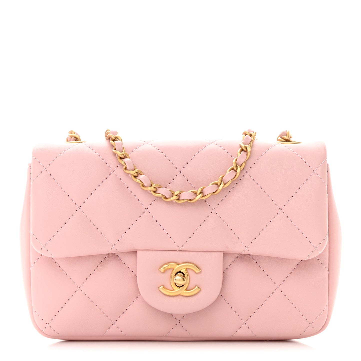 Lambskin Quilted Mini Heart Charms Flap Light Pink