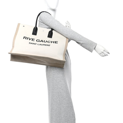 Saint Laurent Linen Calfskin Rive Gauche Tote Optic White 2 of 11