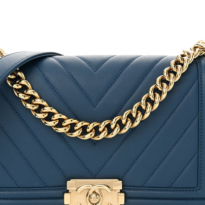 Chanel Lambskin Chevron Quilted Medium Boy Flap Blue 8 of 11