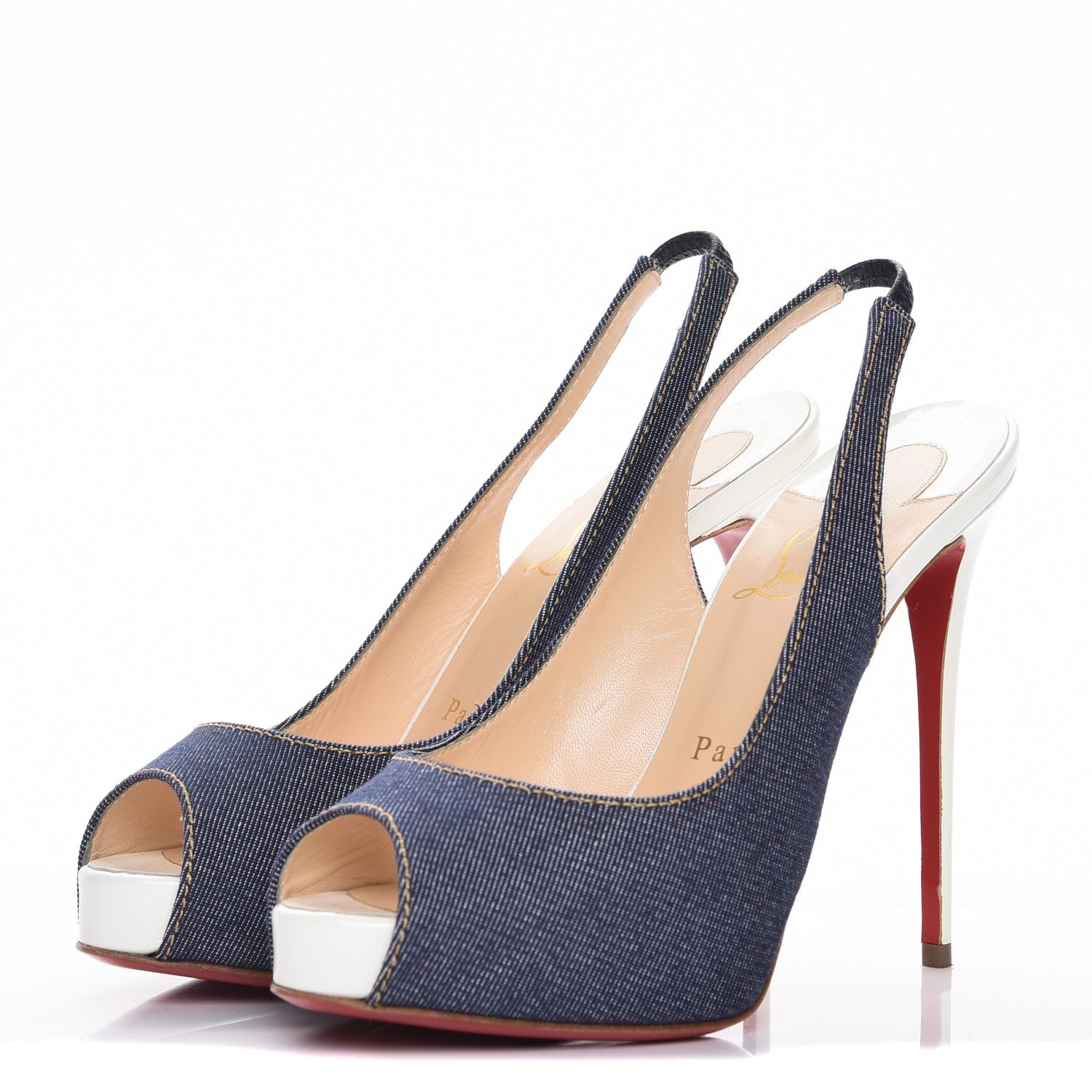 Christian Louboutin Denim Private Number 120 Pumps 36 Blue White 3 of 10