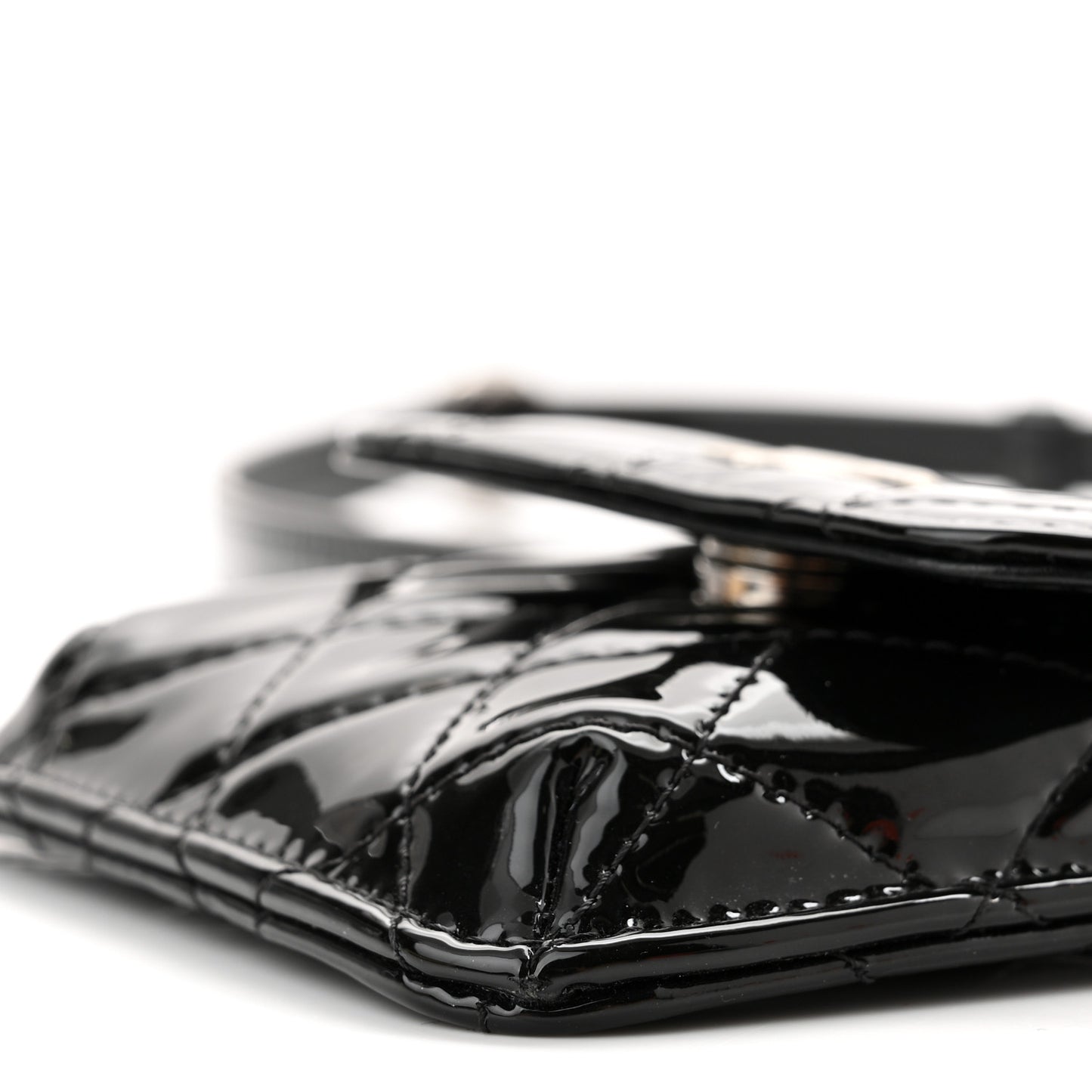 Patent Quilted Belt In Love Double Mini Flap Waist Bag Black Pink