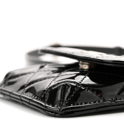 Chanel Patent Quilted Belt In Love Double Mini Flap Waist Bag Black Pink 11 of 13