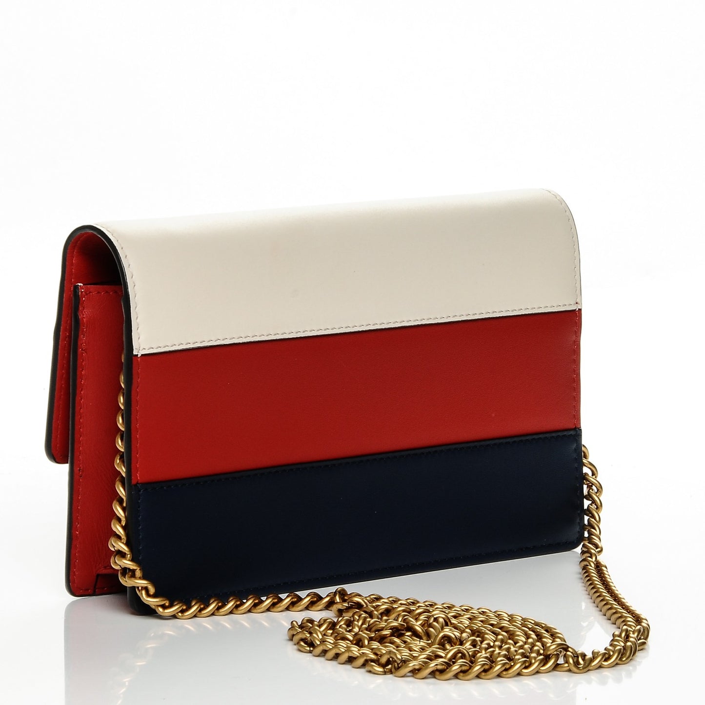 Calfskin Queen Margaret Chain Wallet Blue Agata Hibiscus Red Mystic White