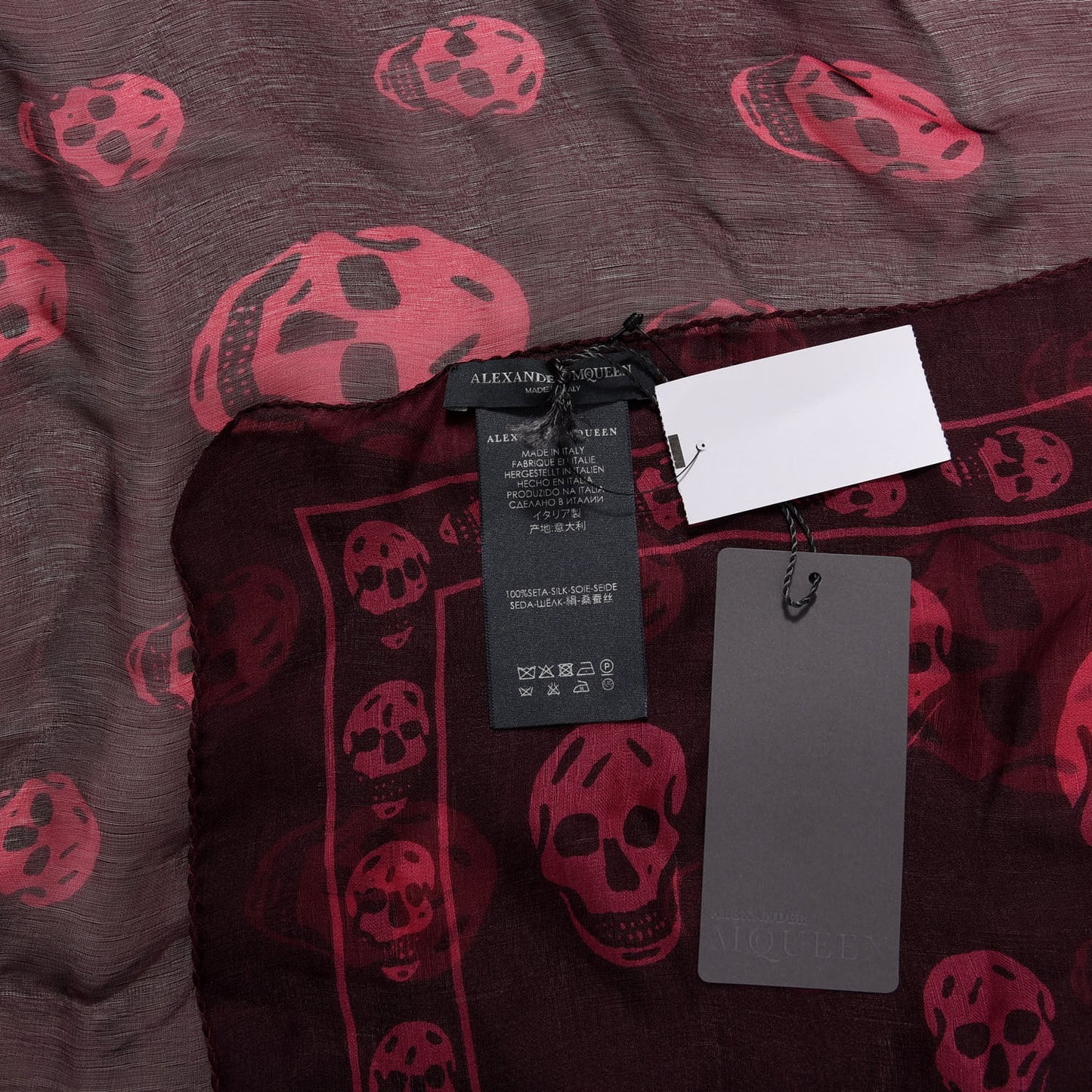 Silk Chiffon Skull Scarf Bordeaux Pink