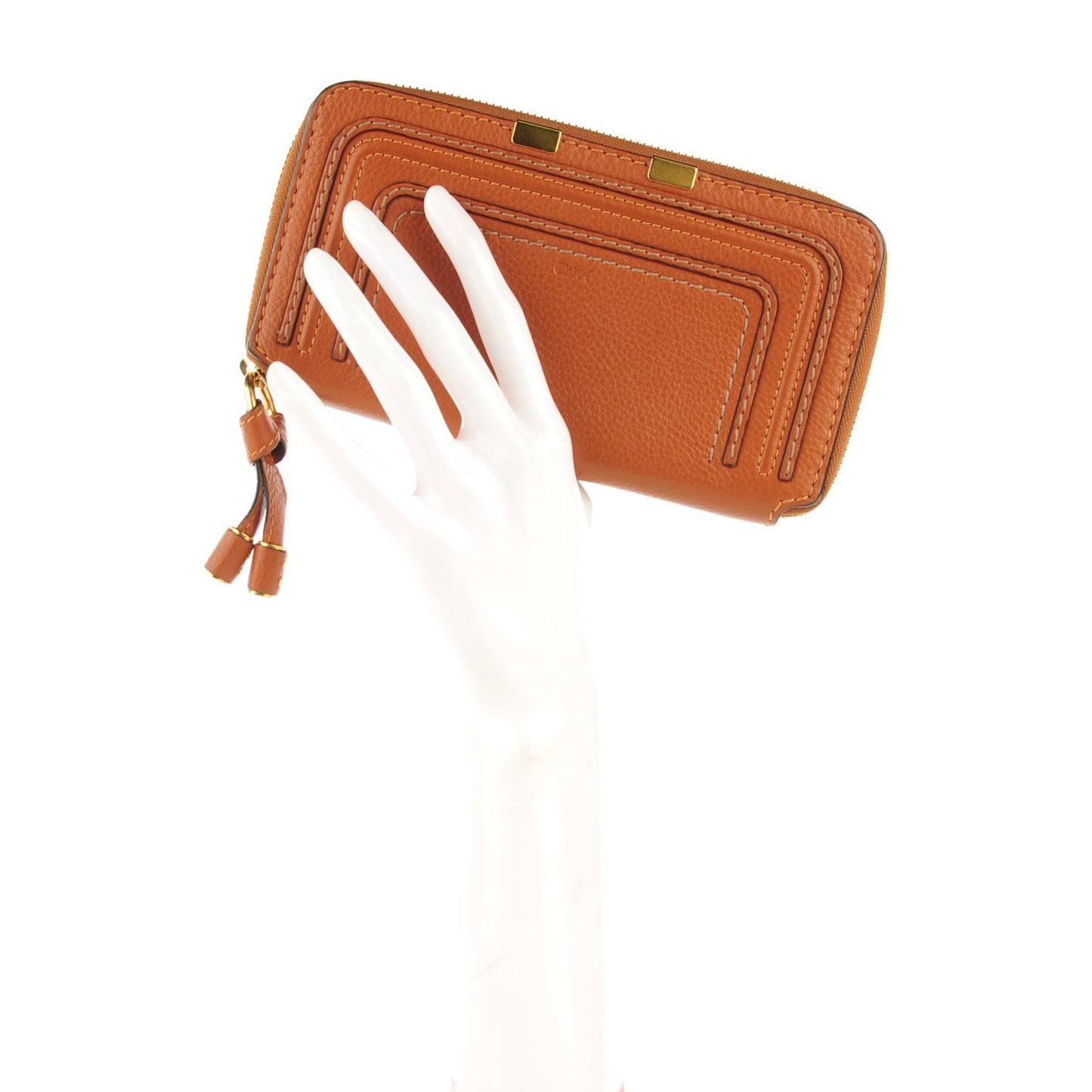 Grained Calfskin Marcie Long Zip Around Wallet Tan