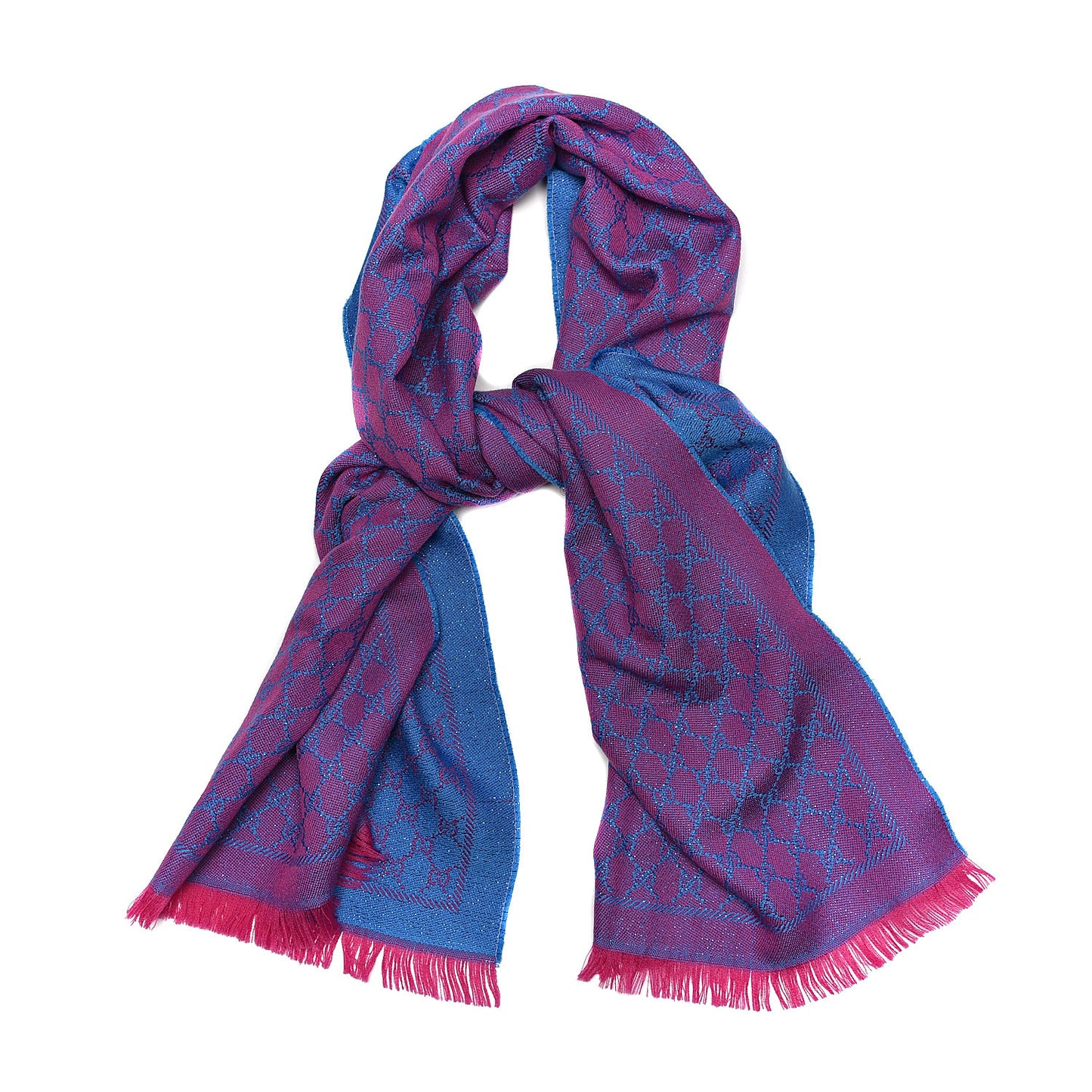 Wool Lame Jacquard GG Monogram Stenlux Scarf Fuxia Sky Blue