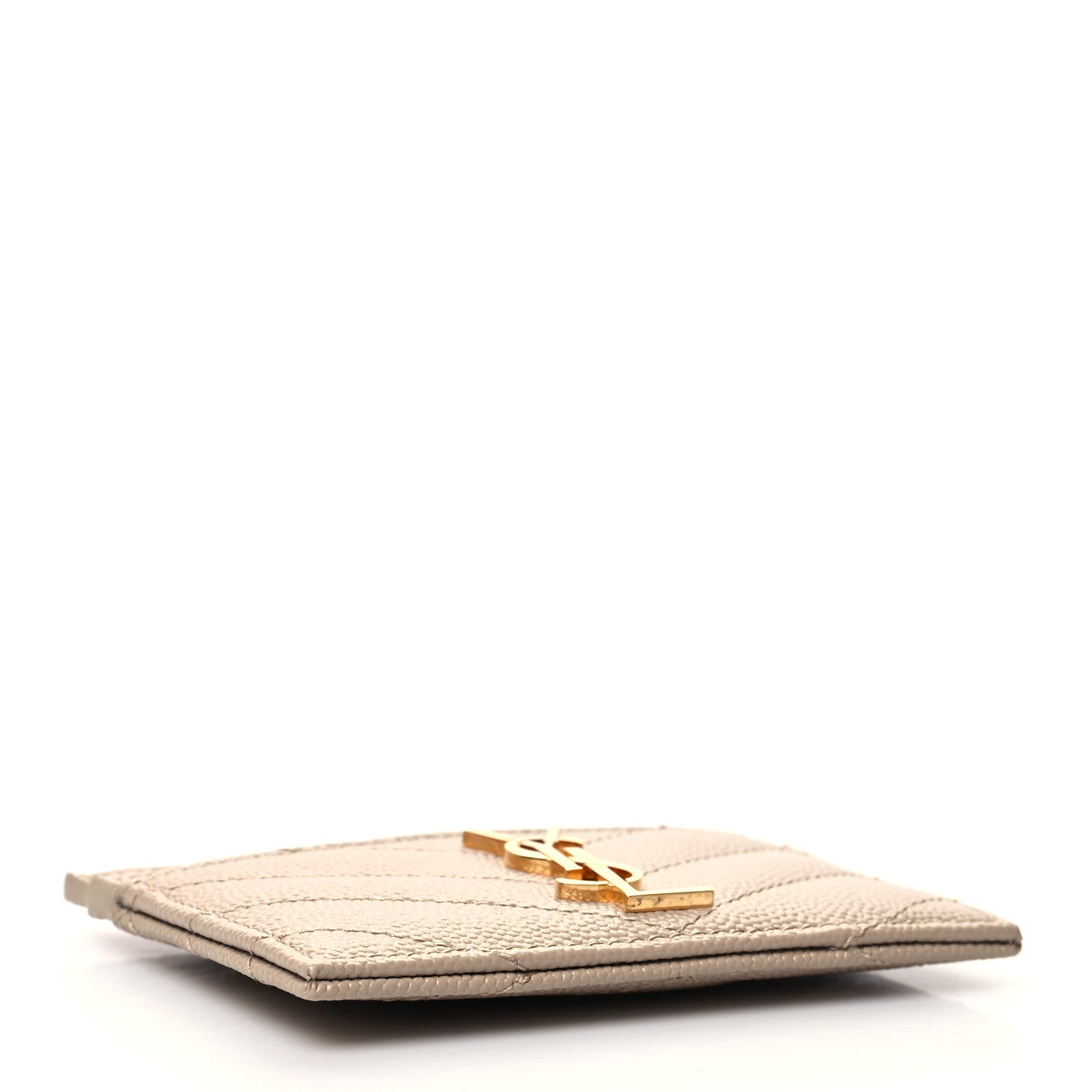Saint Laurent Grain De Poudre Matelasse Chevron Monogram Credit Card Case Dark Beige 4 of 11