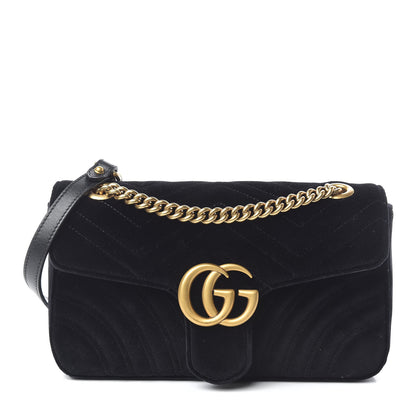 Gucci Velvet Matelasse Small GG Marmont Shoulder Bag Black 1 of 10