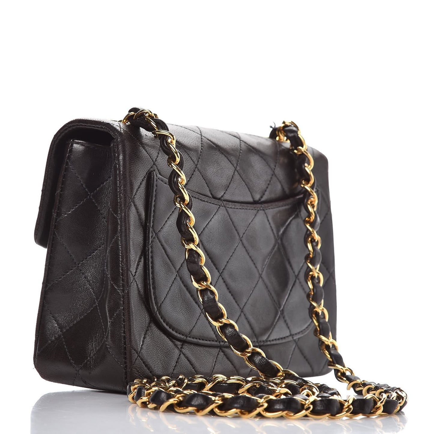 Lambskin Quilted Mini Square Flap Brown