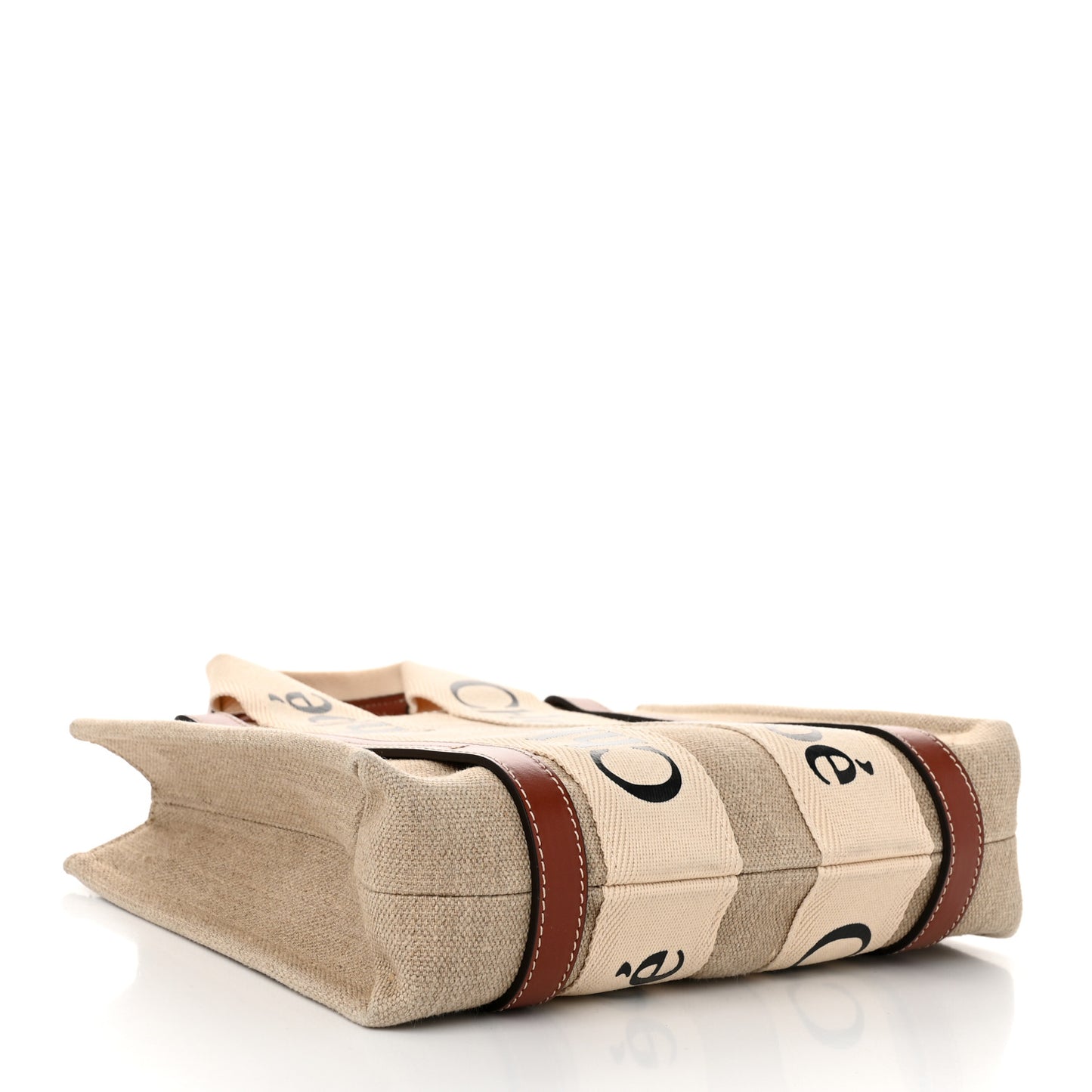 Linen Calfskin Small Woody Ribbon Tote With Strap White Brown
