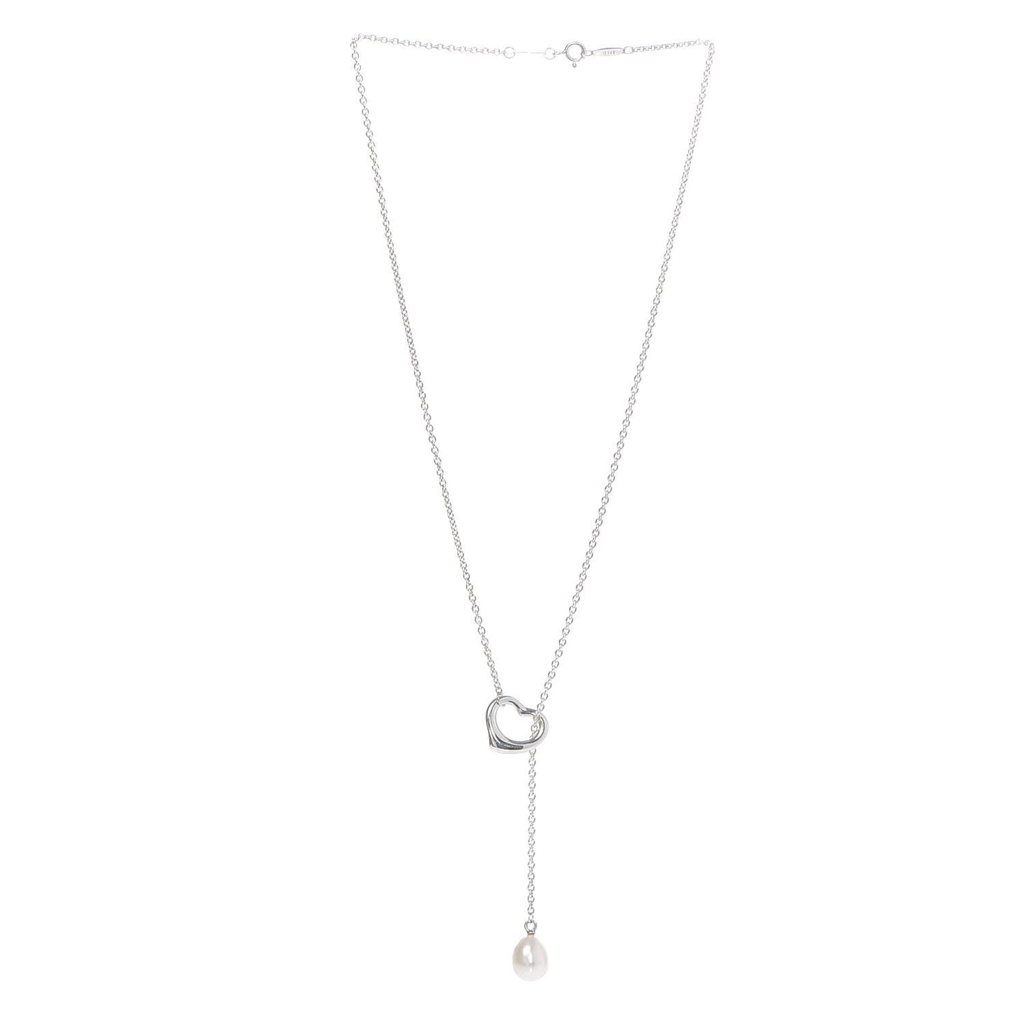 Sterling Silver Pearl 9-9.5mm Elsa Peretti Open Heart Lariat Necklace