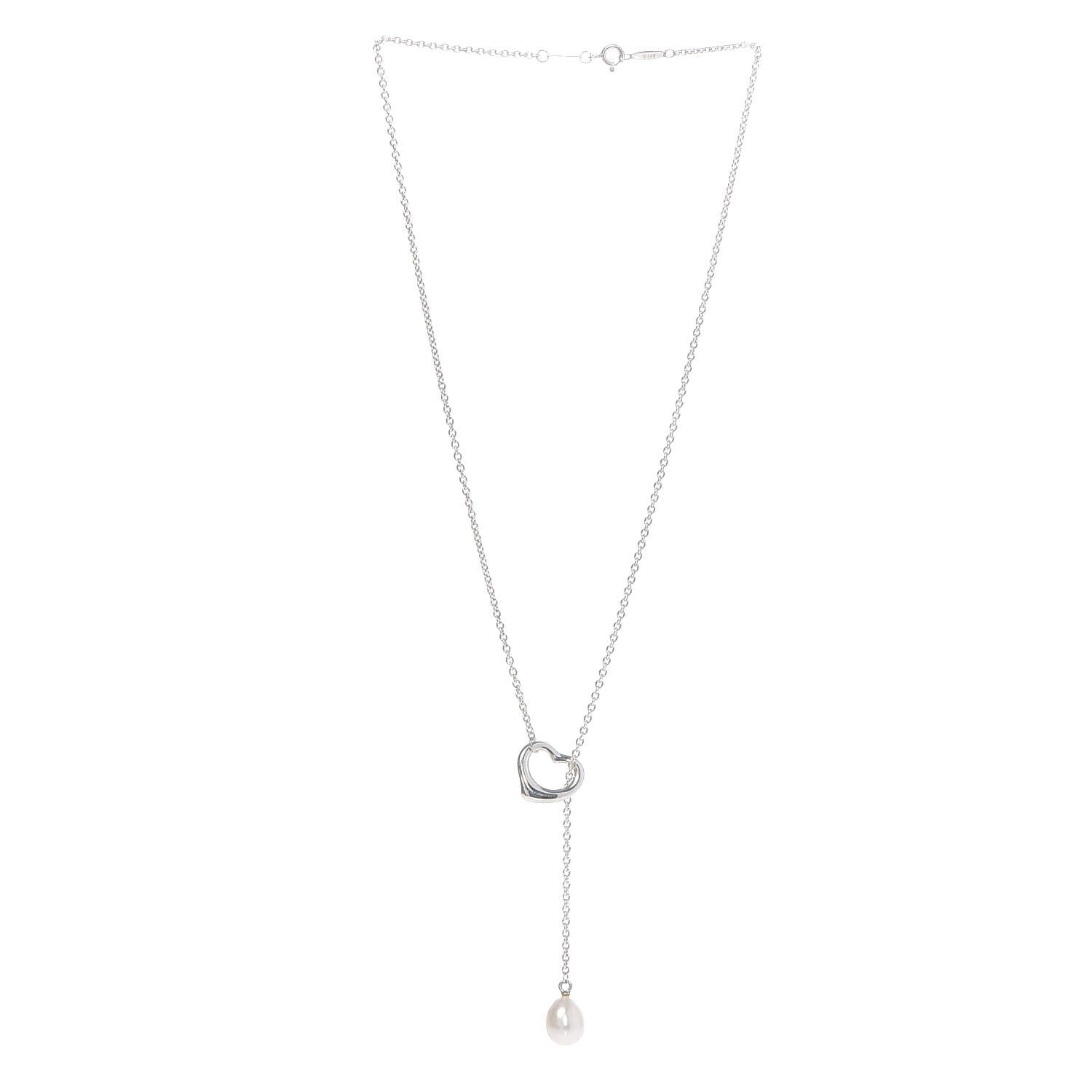 Tiffany Sterling Silver Pearl 9-9.5mm Elsa Peretti Open Heart Lariat Necklace 3 of 6