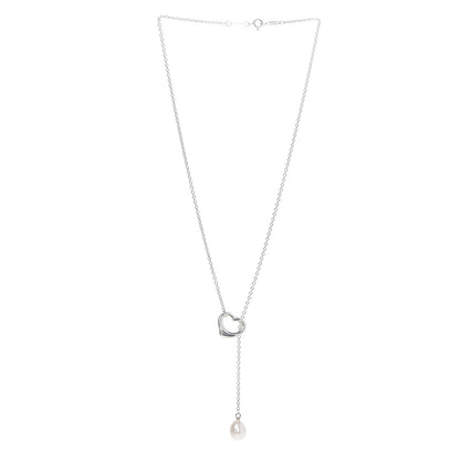 Tiffany Sterling Silver Pearl 9-9.5mm Elsa Peretti Open Heart Lariat Necklace 3 of 6