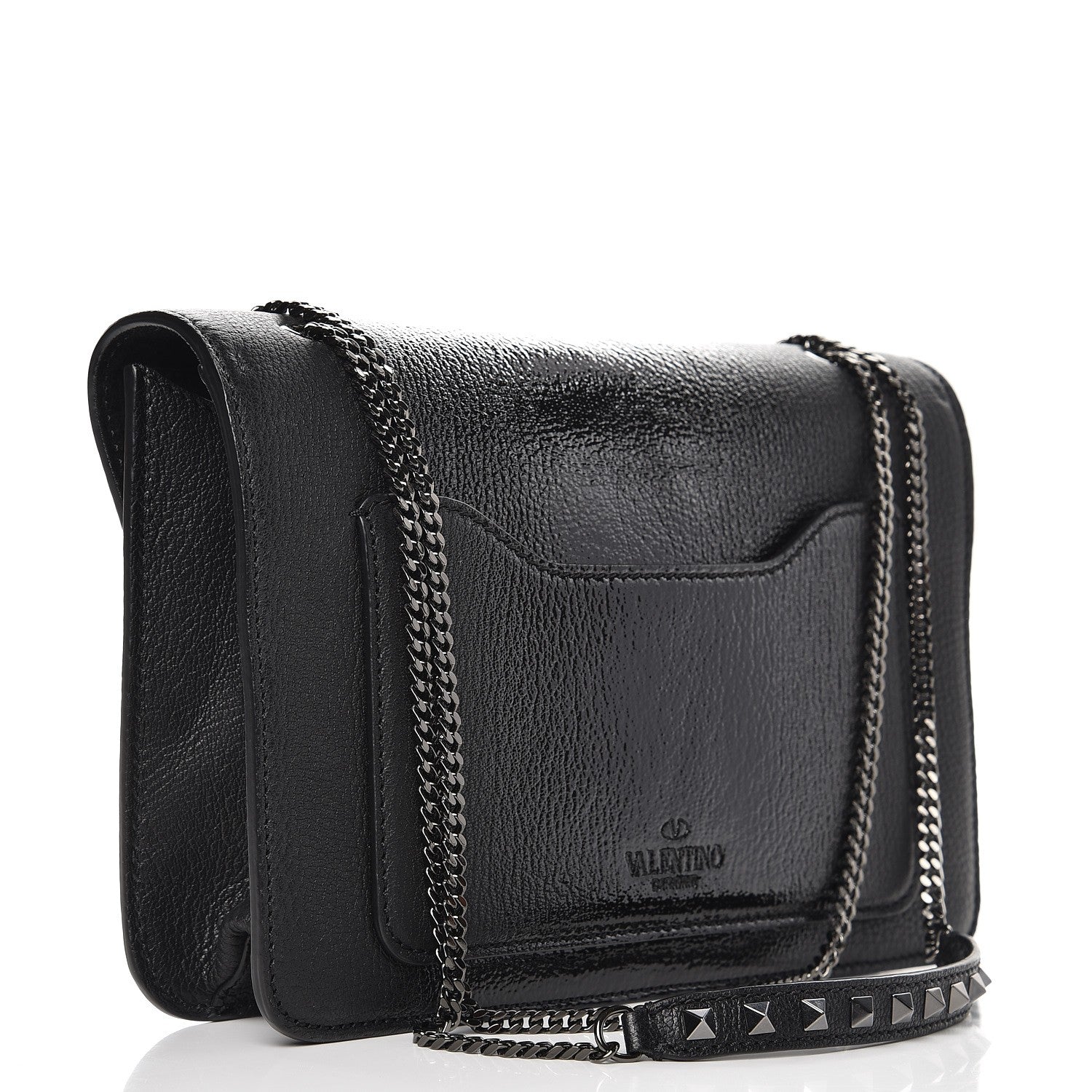 Valentino Garavani Patent Pebbled Calfskin Medium Rockstud Demilune Shoulder Bag Black 3 of 7