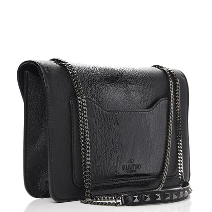 Valentino Garavani Patent Pebbled Calfskin Medium Rockstud Demilune Shoulder Bag Black 3 of 7