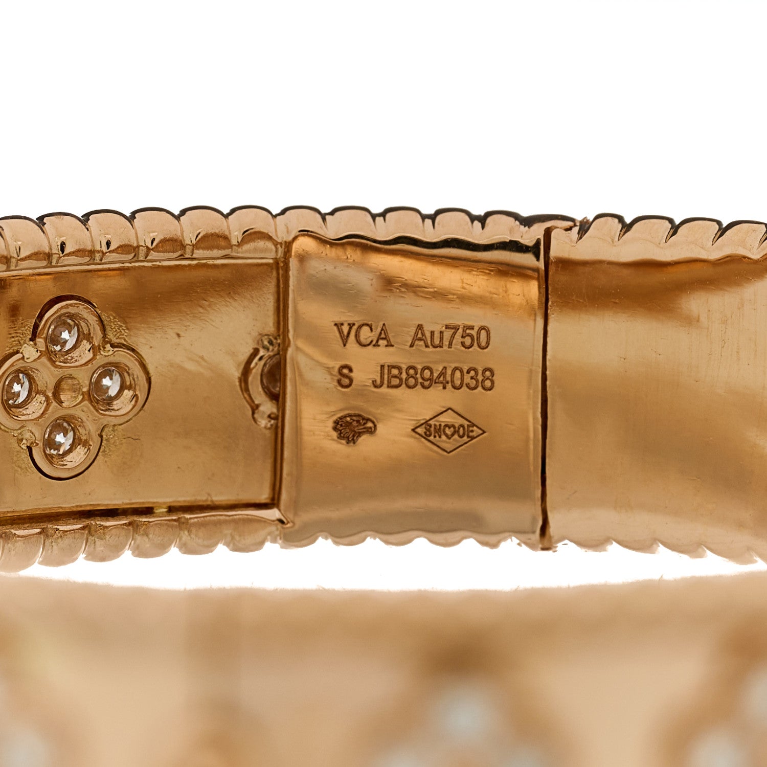 Van Cleef & Arpels 18K Rose Gold Diamond Perlee Clovers Bangle Bracelet S 3 of 4