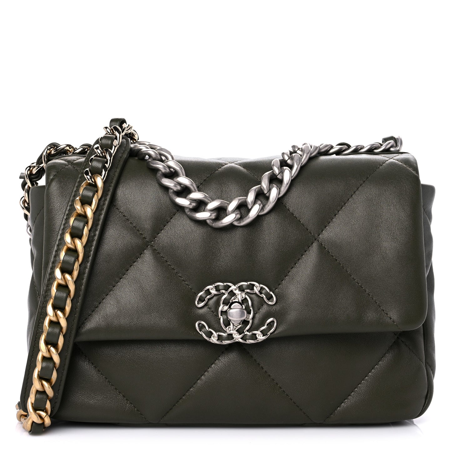 Lambskin Quilted Medium Chanel 19 Flap Khaki