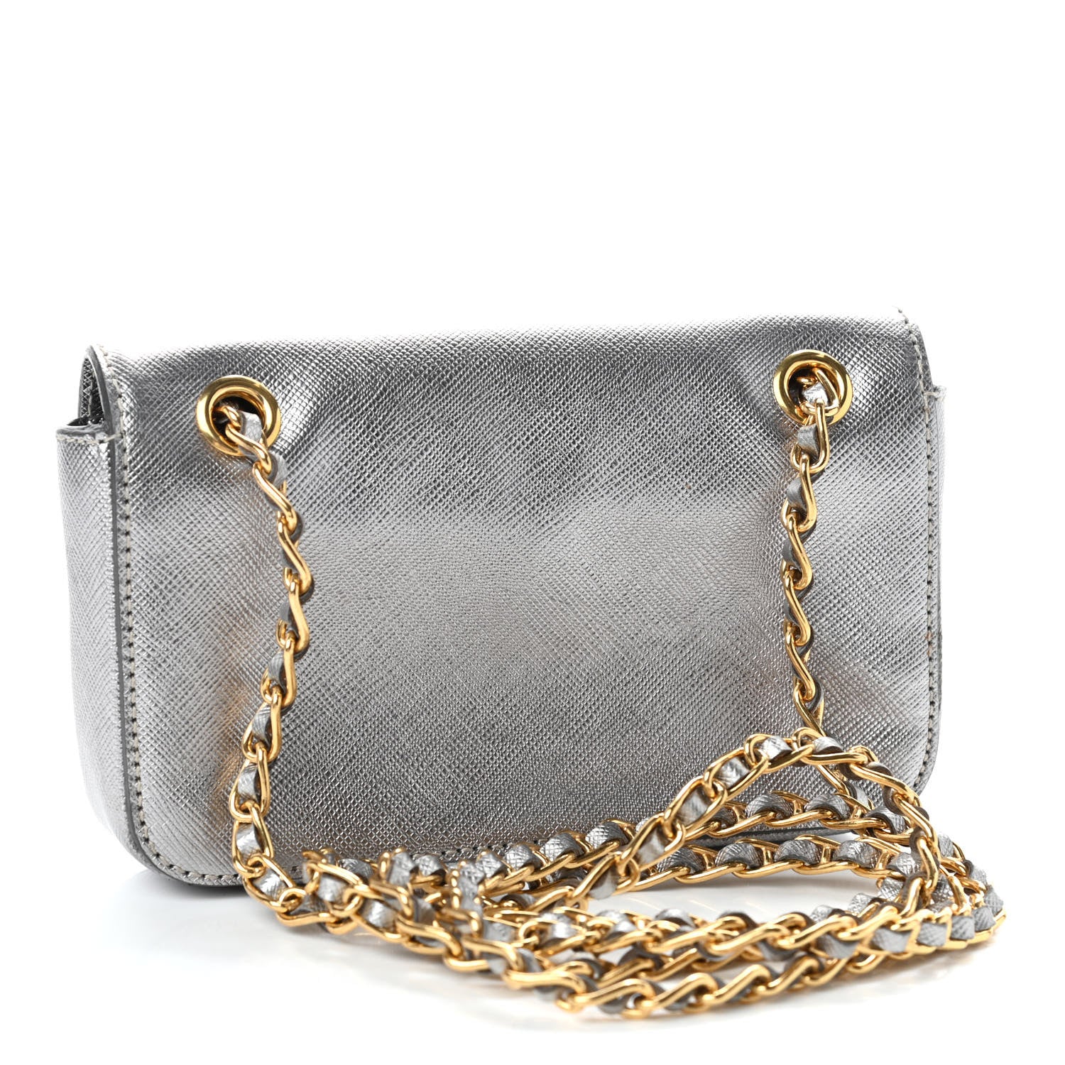 Prada Saffiano Lux Chain Shoulder Bag Argento 2 of 6